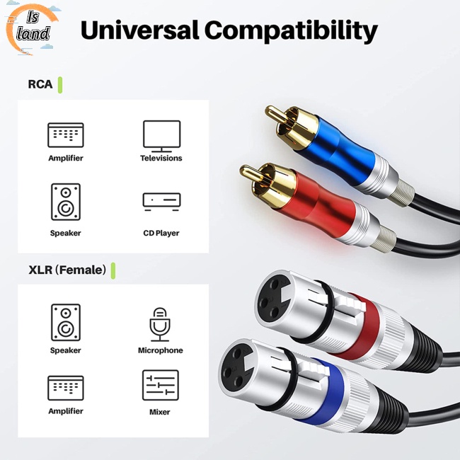 Dây Cáp Âm Thanh Xlr Kép 3-pin Sang Dual Rca