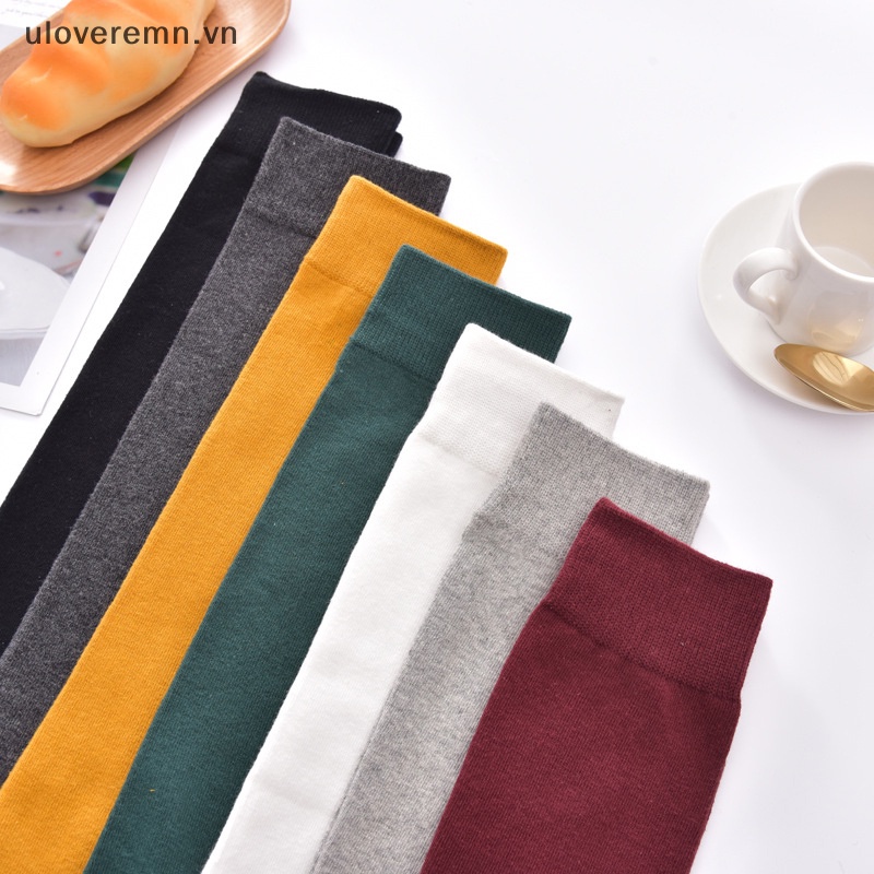 1 Đôi Tất Chân Cotton Giữ Ấm Màu Sắc Đơn Giản Cho Nữ