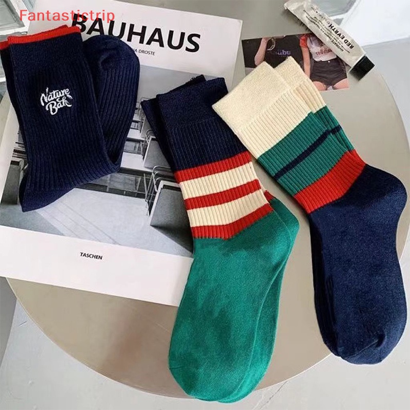 [Fantastictrip] Vớ Thể Thao Cotton Mỏng Thoáng Khí Thêu Sọc Xanh Lá Thời Trang Hip Hop Đơn Giản Thoải Mái Cho Unisex / Trường Học /