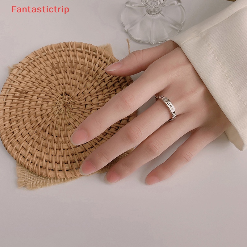 [Fantastictrip] Nhẫn Bạc 925 Dạng Hở Khắc Chữ lucky Phong Cách hip hop Đơn Giản Cá Tính Thời Trang Hàn Quốc Cho Nữ Mới