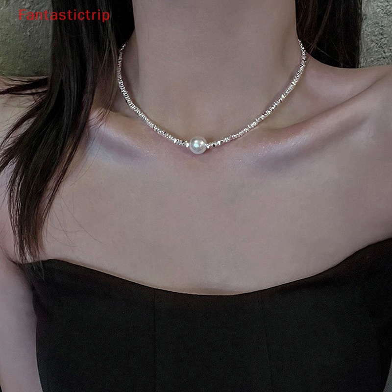 Vòng Cổ Choker Màu Bạc Đính Ngọc Trai Lấp Lánh Thời Trang Cho Nữ