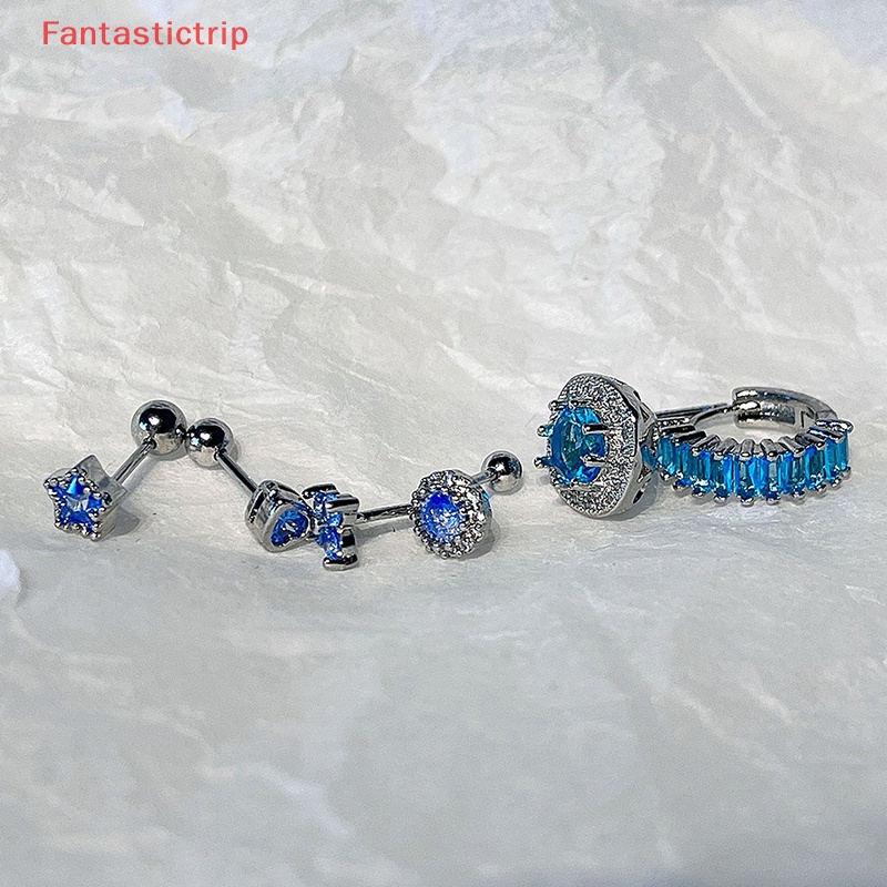 1 Khuyên Tai Xoắn Ốc Đính Đá Zircon Xanh Dương Thời Trang Mới