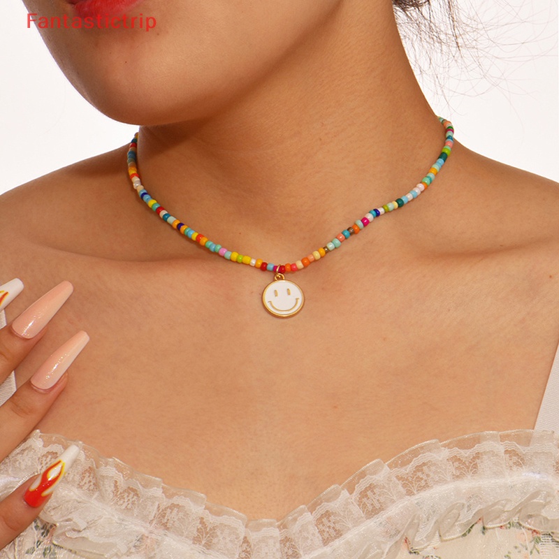 [Fantastictrip] Vòng Cổ Choker Chuỗi Hạt Mặt Cười Thả Dầu Tráng Men Dễ Thương Mới Cho Nữ