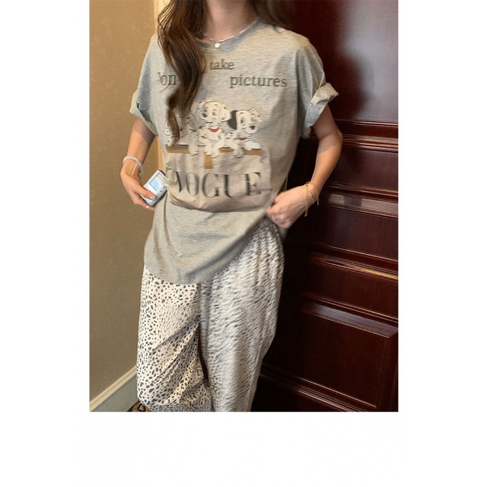 Bộ Đồ Ngủ Ngắn Tay Thoáng Khí Thoải Mái In Họa Tiết Hoạt Hình Cún Cưng Dễ Thương Thời Trang Mù
