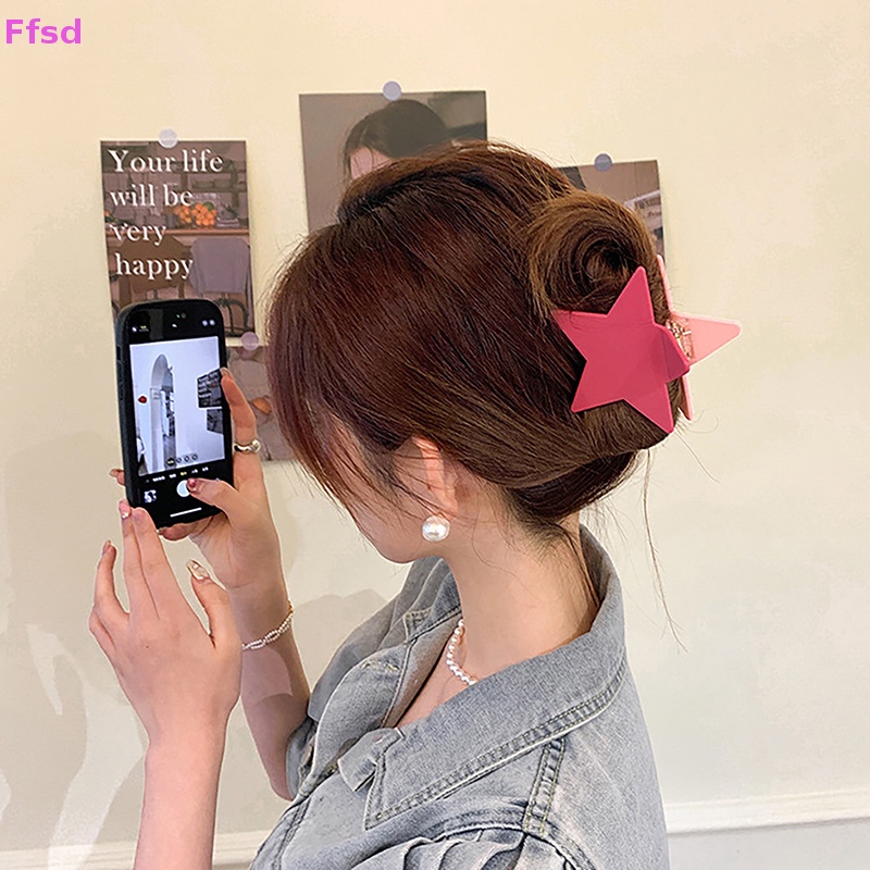 {Ffsd} Kẹp Tóc Acrylic Hình Ngôi Sao Năm Cánh Sáng Bóng Thời Trang Pentagram Y2k