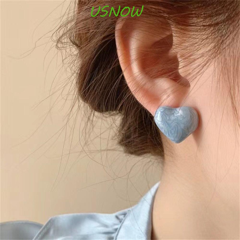 Khuyên Tai Y2K Họa Tiết Trái Tim Vân Đá Màu Trắng / Xanh Dương Phong Cách Hàn Quốc Xinh Xắn