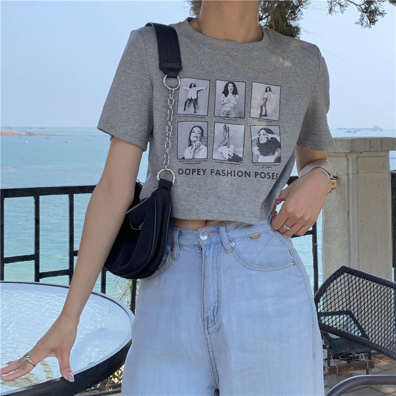 SUXI Áo Croptop Chất Liệu Cotton Dáng Ôm In Họa Tiết Phong Cách Cổ Điển Thời Trang Mùa Hè Cho Nữ