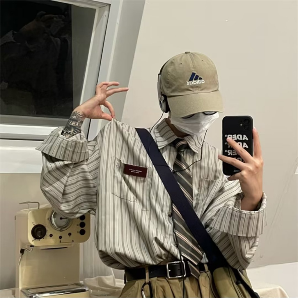 Cao Cấp Nam  Áo Nam  Trẻ Trung  Hàn Quốc  Bigsizenam Cotton Áo Sơ Mi  Màu Be Phom Rộng Không Nhăn Áo Sơ Mi Nam Hoạ Tiết Dài Tay