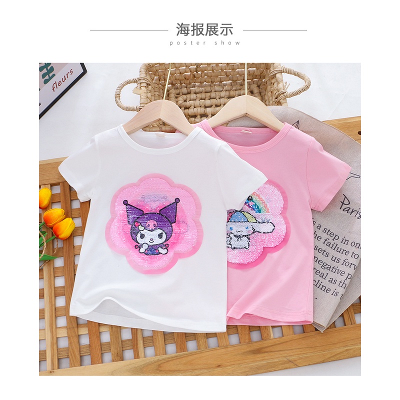 Áo Thun Công Chúa Bằng Cotton Đính Kim Sa Nhiều Màu Sắc Thời Trang Mùa Hè Hàng Mới Dành Cho Trẻ Em 1-8 Tuổi