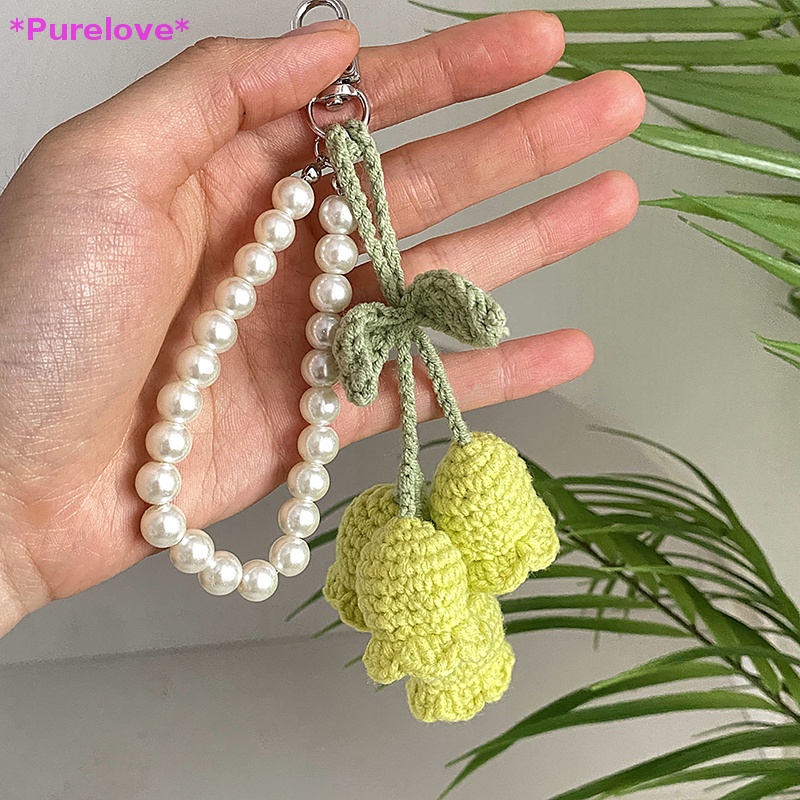 1 Móc Khóa Đan Len Hình Hoa Lá Xinh Xắn Mới