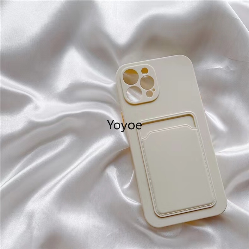 Ốp Điện Thoại Silicone Màu Trơn Dạng Ví Trượt Bảo Vệ Ống Kính Máy Ảnh Cho iPhone 14 13 11 12 Pro Max XR XS X 7 8 Plus SE