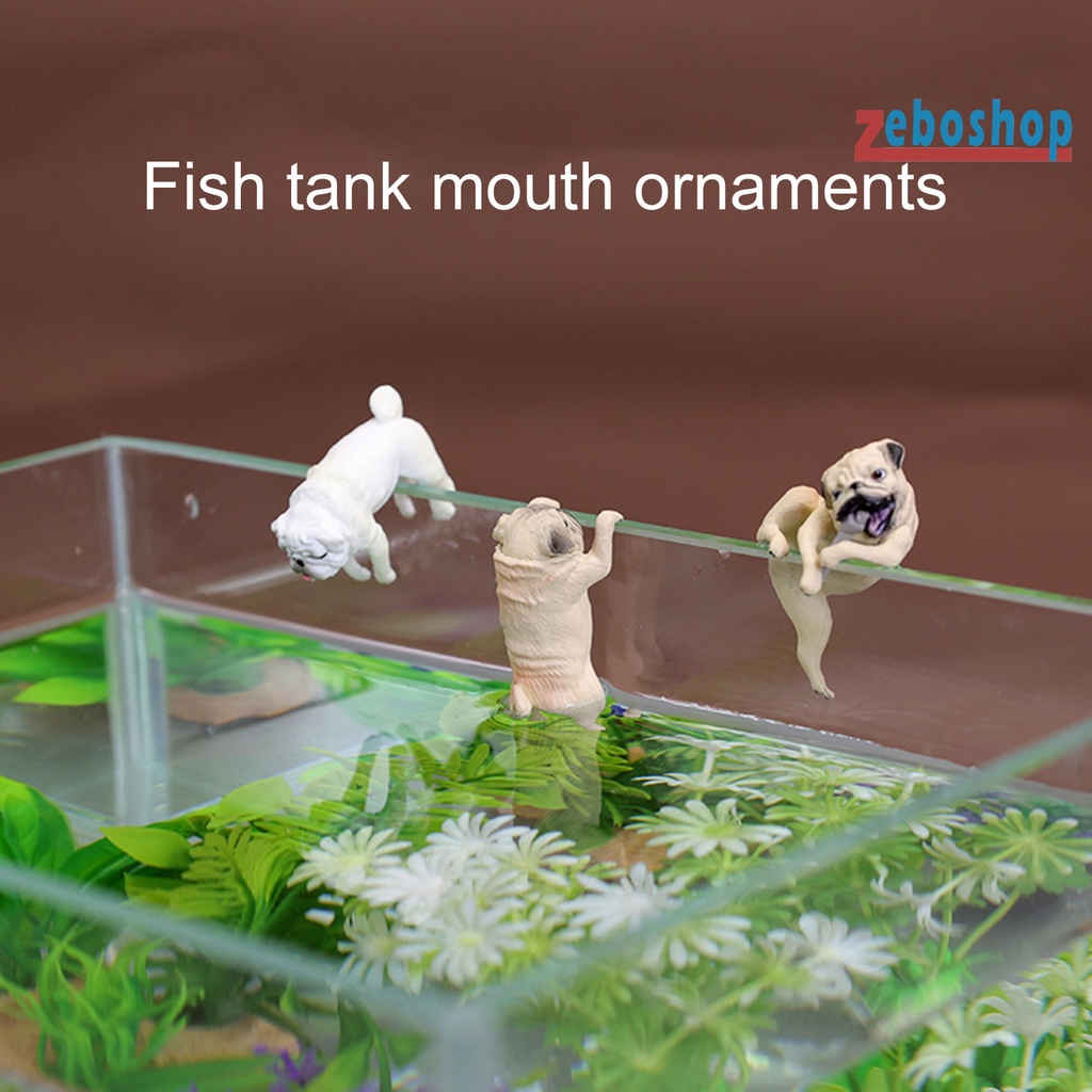 Đồ Trang Trí Bể Cá Hình Chó Pug Hoạt Hình Bằng Nhựa Resin Bền Bỉ
