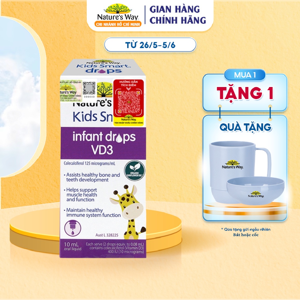 Siro Uống Nature's Way Kids Smart Infant Drops VD3 Bổ Sung Vitamin D Cho Bé Hỗ Trợ Hấp Thu Canxi 10ml