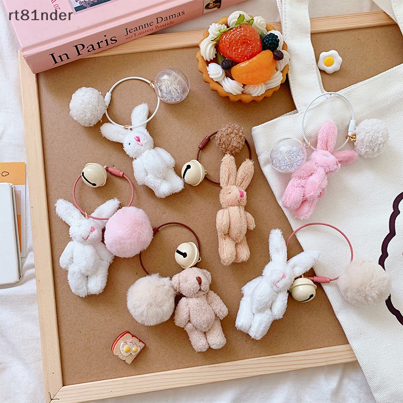 Rt Móc Khóa Hình Thỏ Bông Có Chuông Dễ Thương Phong Cách Hàn Quốc