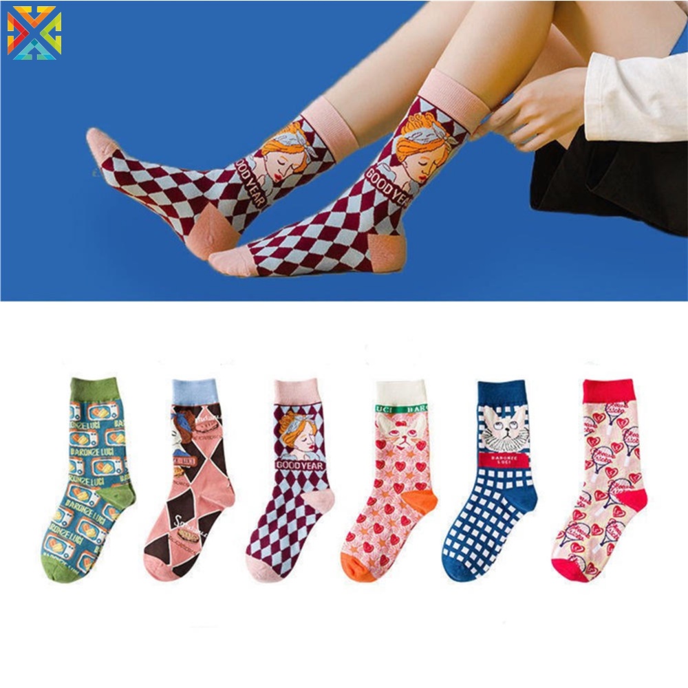 Vớ Cotton Cổ Cao Họa Tiết Dễ Thương Thời Trang Cho Nữ