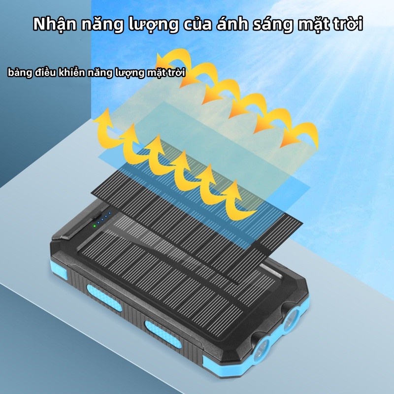 sạc dự phòng 50000MAh 100% Ngân hàng năng lượng mặt trời ngoài trời chính hãng Pin ngoài không thấm nước Nguồn điện LED