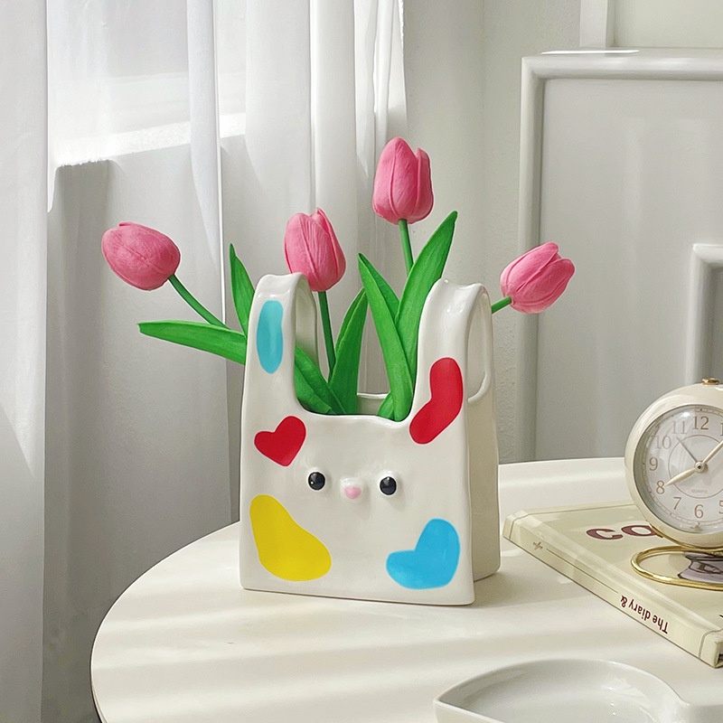 ❤Lọ Hoa Sứ Kèm Giá Đỡ Cọ Trang Điểm Sáng Tạo