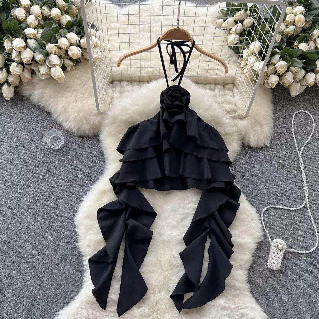 Áo Lửng Hai Dây Họa Tiết Hoa Hồng Thời Trang Quyến Rũ Dành Cho Nữ