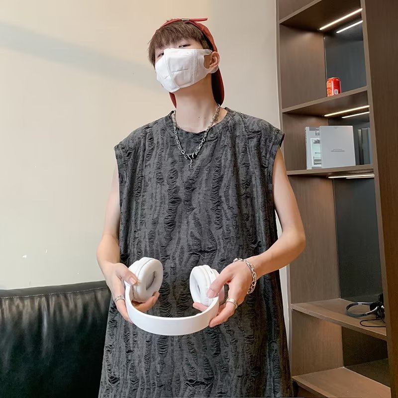 Áo Thun Sát Nách Rách Cá Tính Trẻ Trung Phong Cách Retro Cho Nam