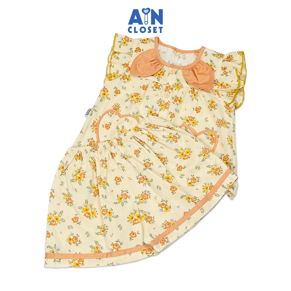 Bộ quần áo Ngắn bé gái họa tiết Bó Hoa Cam cotton - AICDBGDDT6FY - AIN Closet