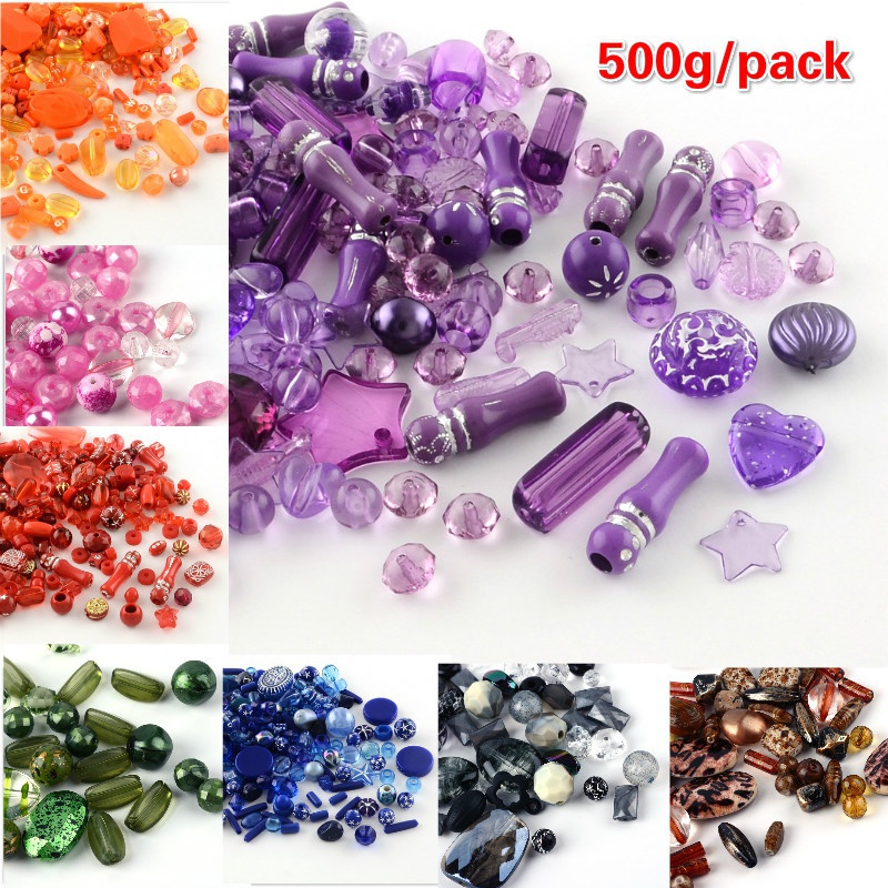 Túi 500g Hạt Nhựa Acrylic Hình Ngôi Sao / Trái Tim Nhiều Màu Sắc Dùng Làm Trang Sức Thủ Công