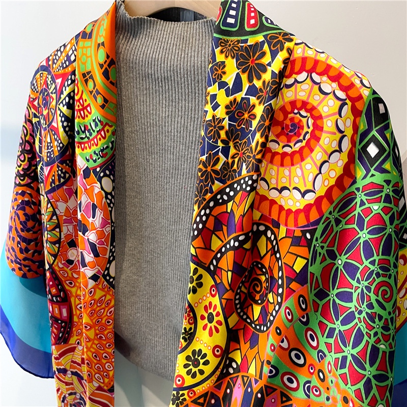 Khăn Quàng Cổ Chống Nắng Mùa Hè Bằng Lụa Satin Kích Thước Lớn 110cm In Họa Tiết Thổ Cẩm Thời Trang Cho Nữ Sự Bảo