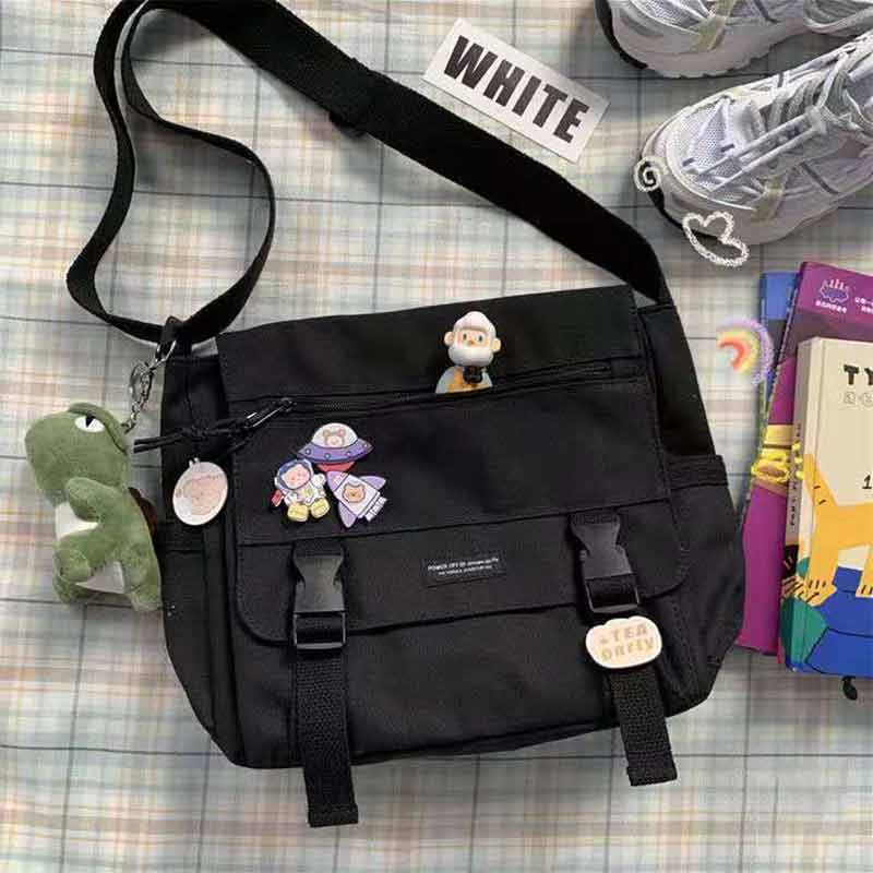 Túi Đeo Chéo Màu Tối Cỡ Lớn Phong Cách Harajuku Hàn Quốc Cho Nam