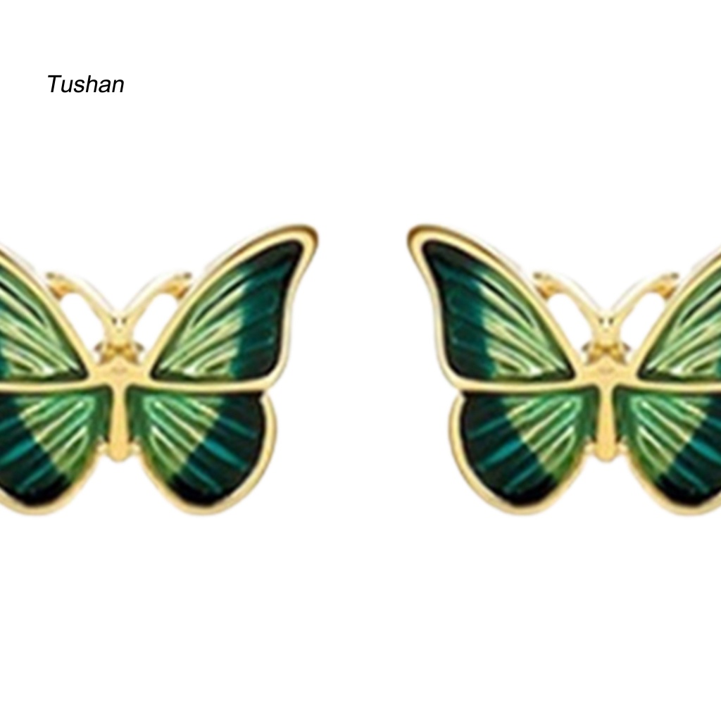 1 Đôi Bông Tai Hình Bướm Màu Xanh Lá Phong Cách Hàn Quốc