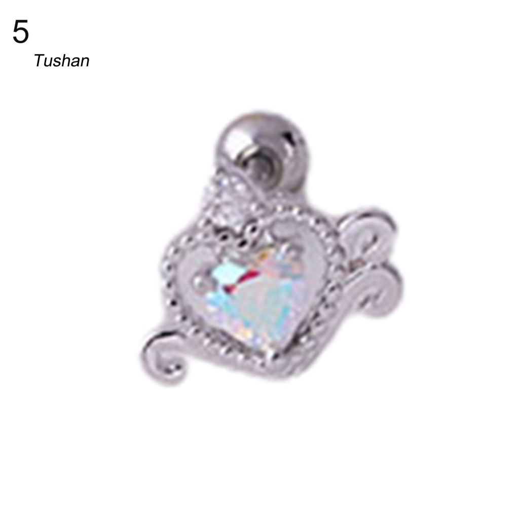 1 Khuyên Tai Hình Trái Tim Đính Đá Zircon Lấp Lánh Thời Trang