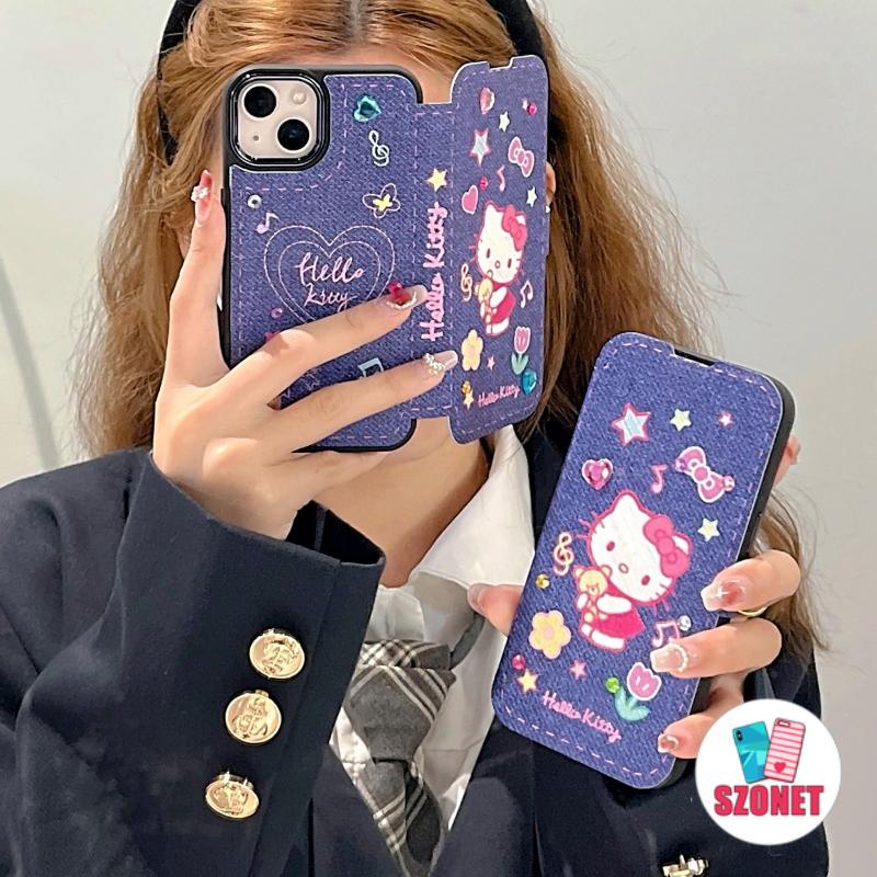 Ốp Điện Thoại Denim Mềm Chống Sốc Có Giá Đỡ Hình Mèo Cho iPhone 14 13 12 11 Pro Max 14 Plus