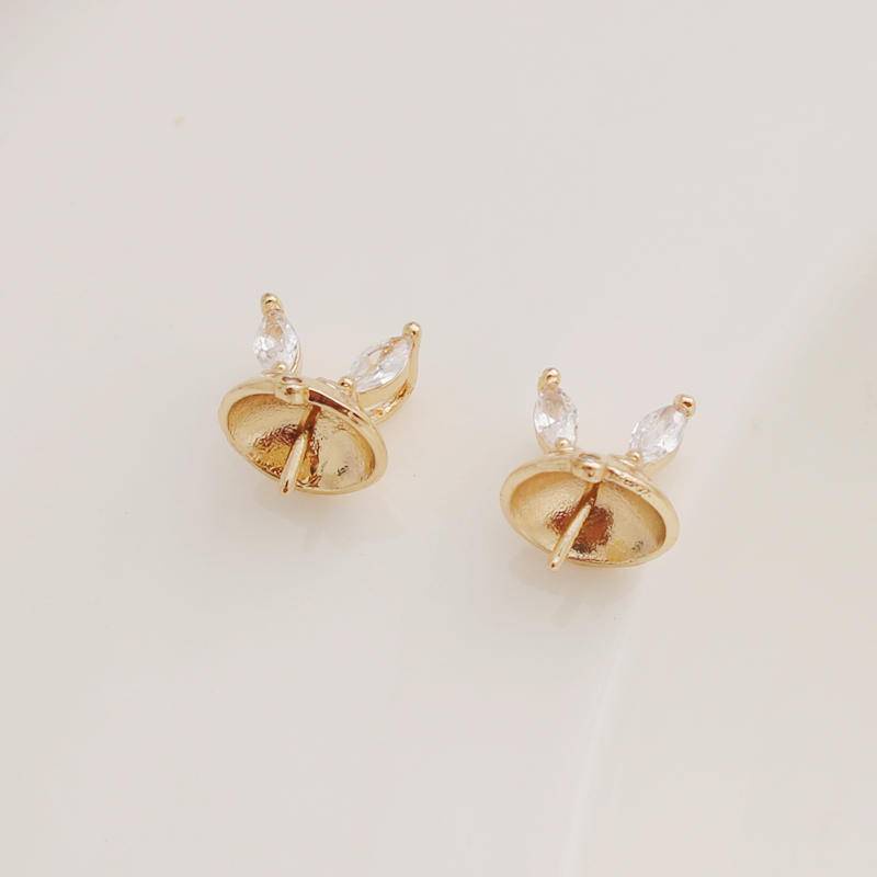 Giá Đỡ Hạt Ngọc Trai 10mm Mạ Vàng 14k Hình Tai Thỏ / Mèo Dễ Thương Dùng Làm Trang Sức diy