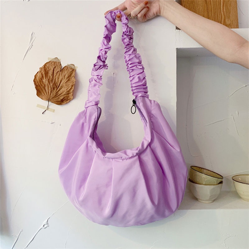 Túi Đeo Chéo Hình Lá Sen Xếp Ly Phong Cách Hàn Quốc Cho Nữ