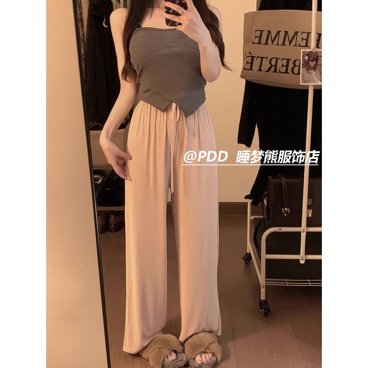 COZOK Quần Dài Lưng Cao Ống Rộng Thời Trang Đơn Giản Cá Tính