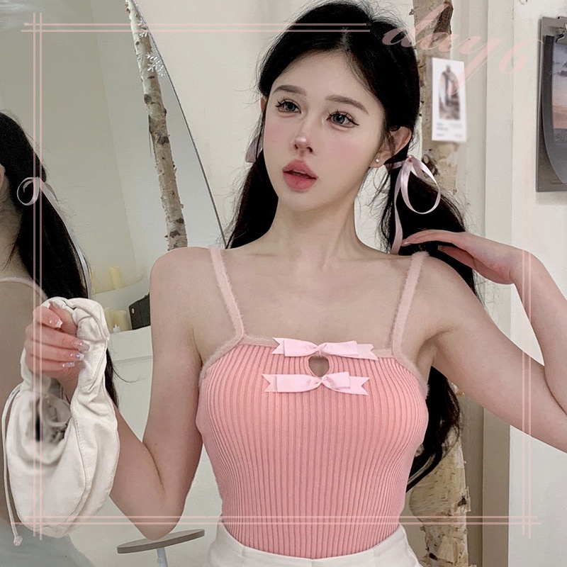 Áo Croptop Sát Nách Màu Sắc Tương Phản Thiết Kế Dây Cột Nơ Quyến Rũ