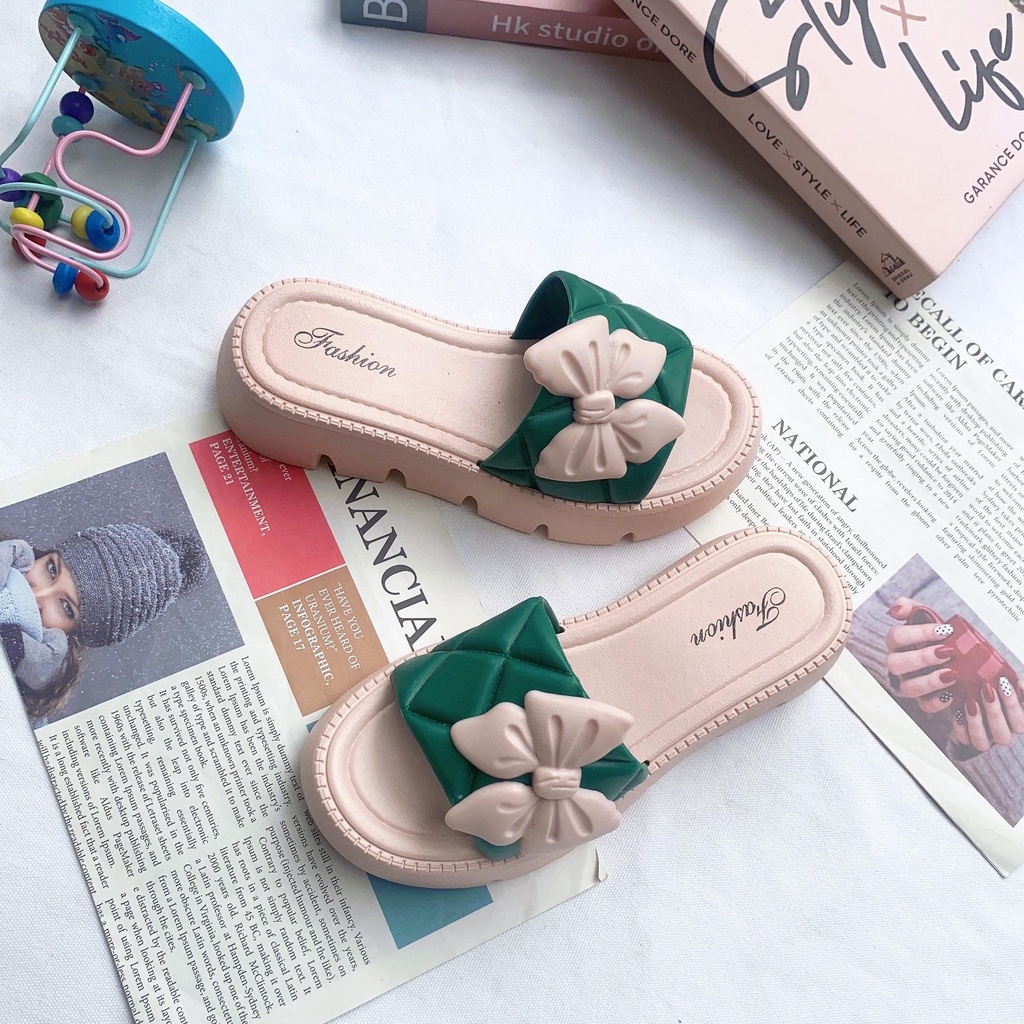 JY370-D10 HOA BƯỚM MŨ dép quai ngang đế 5 phân hàng cao cấp PHỐI NƠ CAO SU sang chảnh