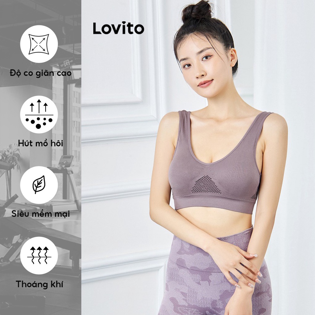 Áo ngực yoga thể thao Lovito có miếng đệm tháo rời được màu trơn L15X169 (Màu tím)