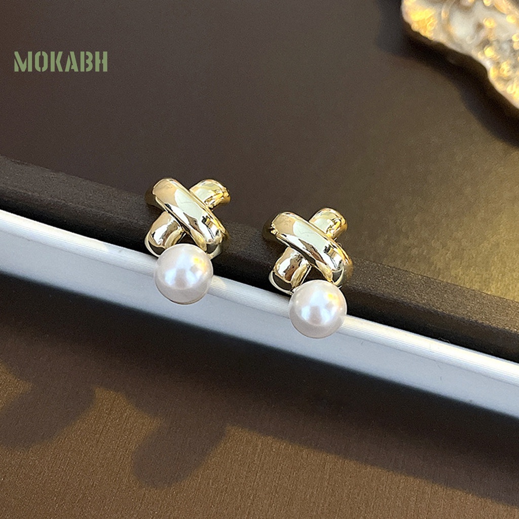 1 Đôi Bông Tai Hình Chữ X Đính Ngọc Trai Giả Thời Trang Dành Cho Nữ