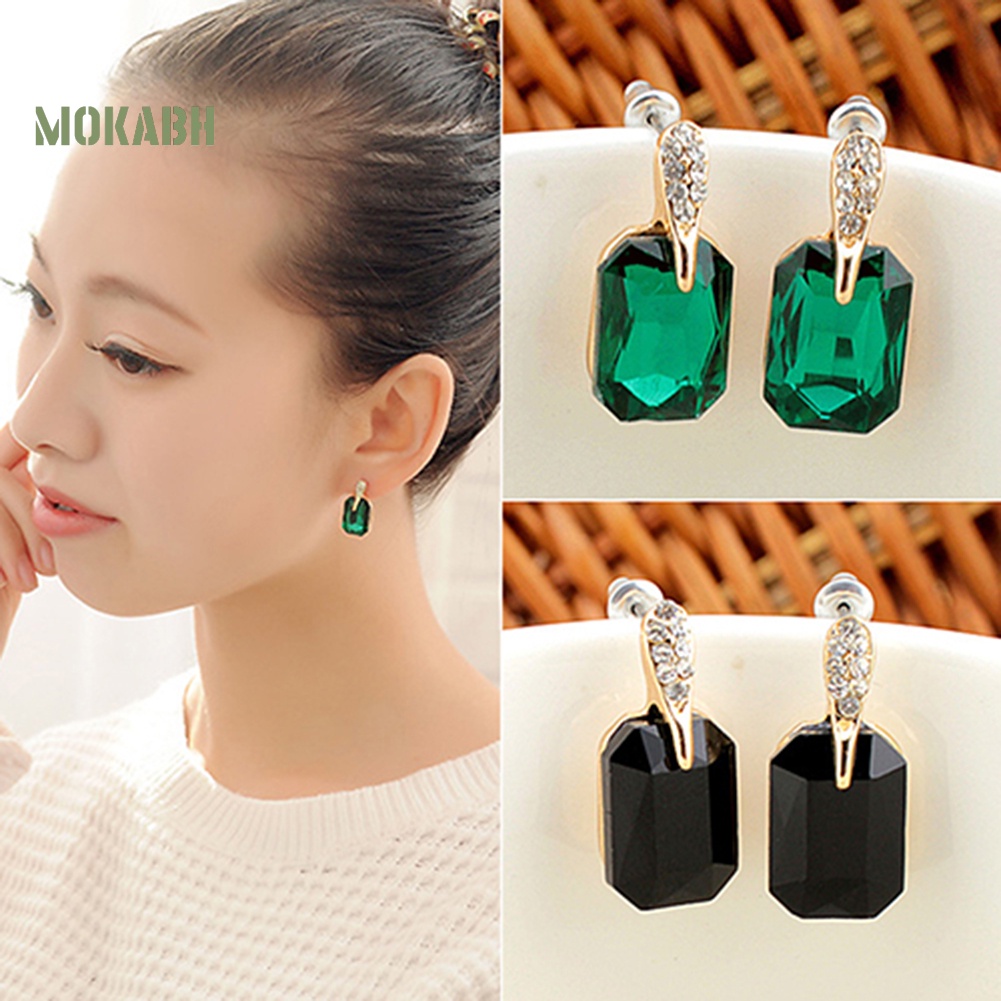 Bông Tai Hình Chữ Nhật Đính Đá Thanh Lịch Dành Cho Nữ