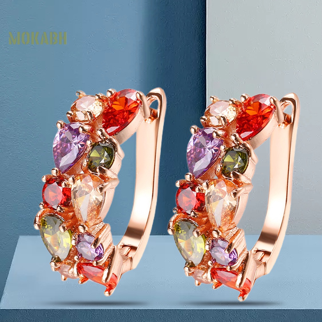 1 Đôi Bông Tai Tròn Đính Đá Zircon Nhiều Màu Thoải Mái Thời Trang Dự Tiệc Dành Cho Nữ