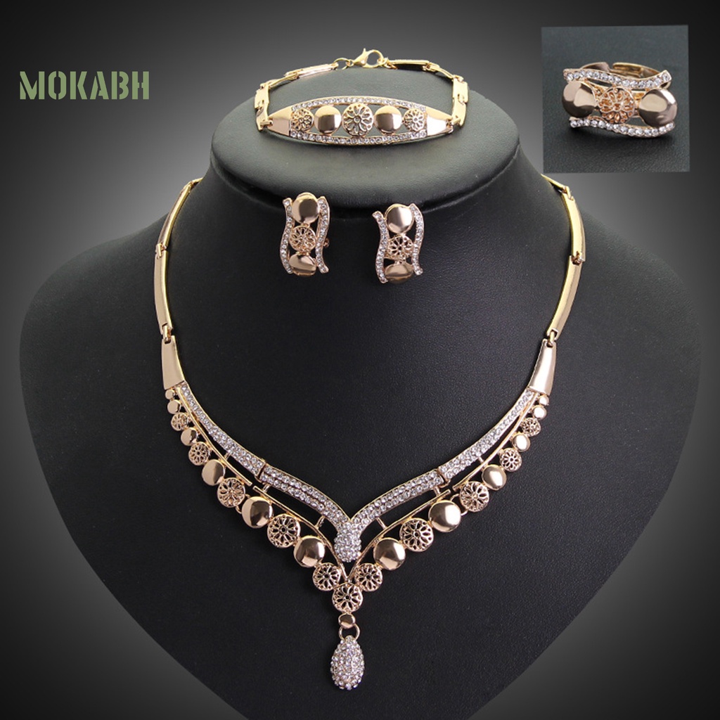 Bộ Trang Sức 4 Món Thiết Kế Hình Học Rỗng Đính Đá Thời Trang Cho Nữ