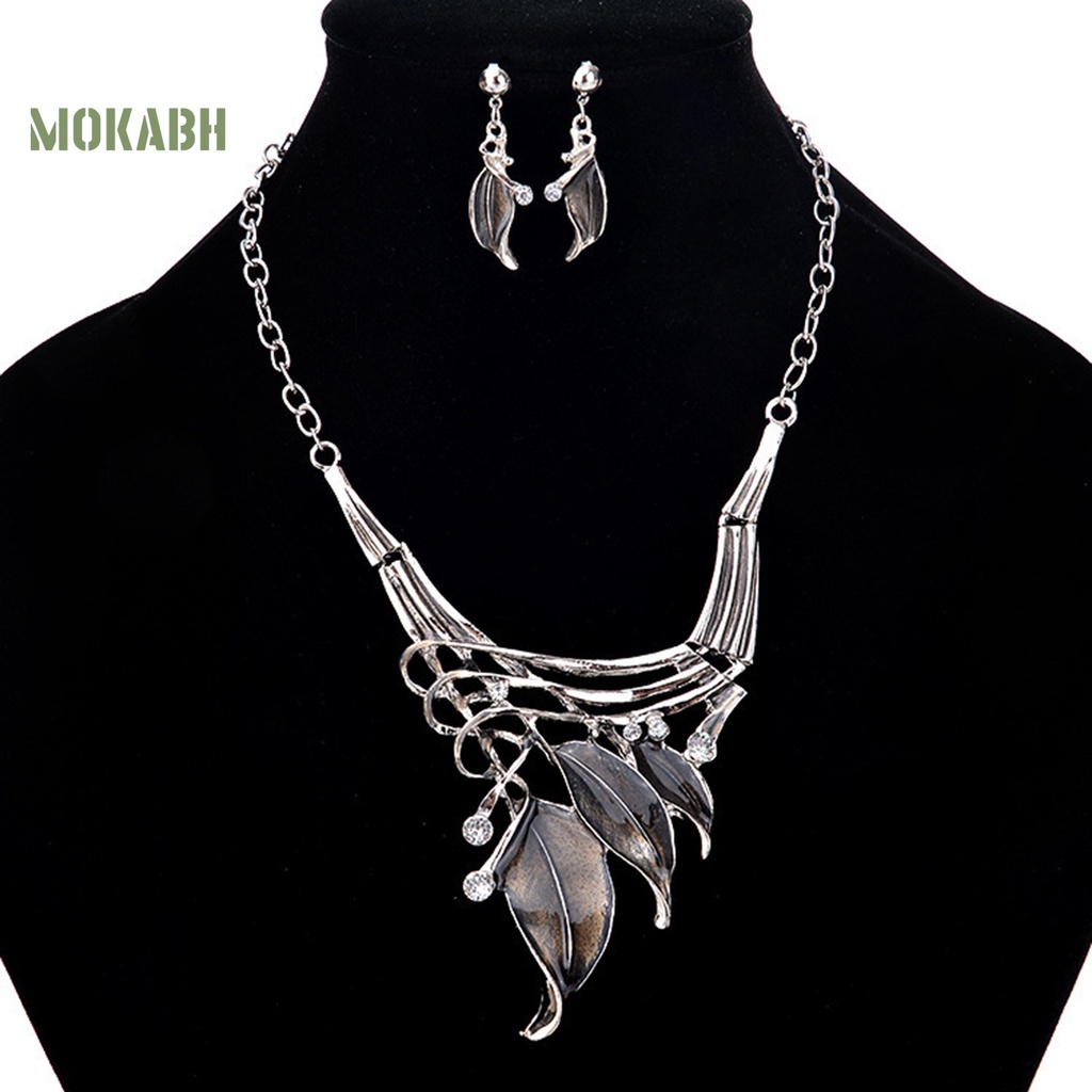 1 Bộ Vòng cổ + Bông Tai Nhiều Lớp Hình Chiếc Lá Tráng Men Thời Trang