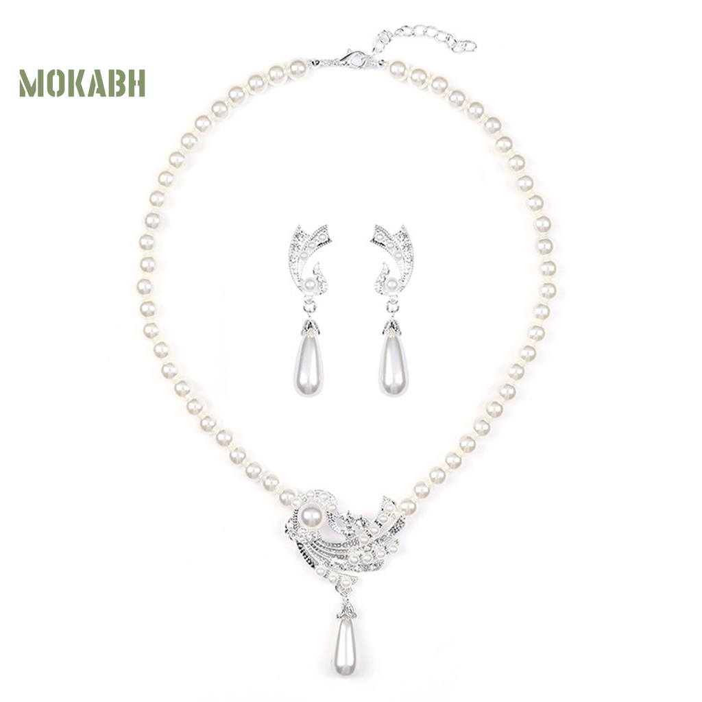 1 Set Vòng cổ Và Bông Tai Mạ Điện Sáng Bóng Bắt Mắt Trang Trí Ngọc Trai Giả