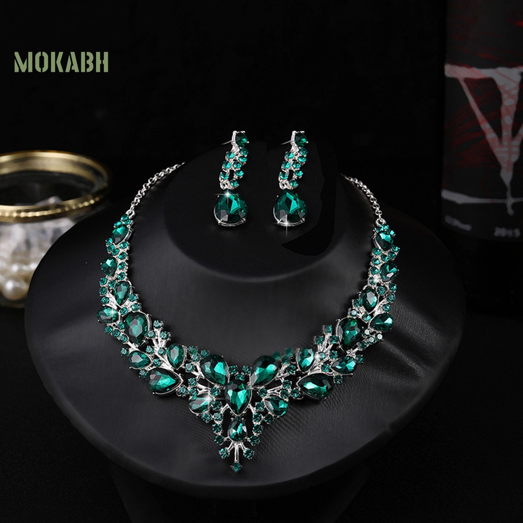 1 Set Vòng cổ Và Bông Tai Đính Đá Giả Kim Cương Lấp Lánh