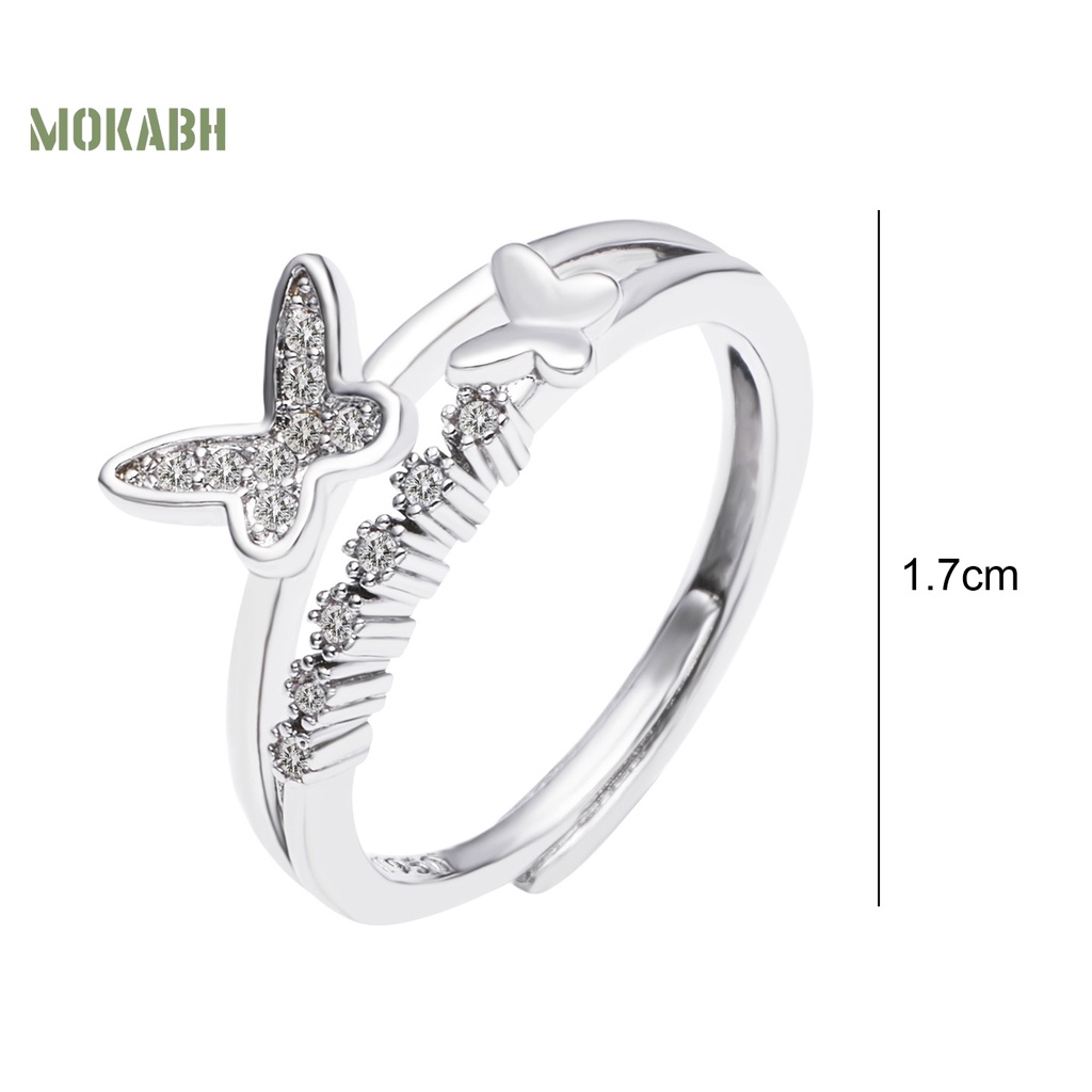 Nhẫn Hở Mạ Điện Hình Bướm Đính Đá Zircon Lấp Lánh Sang Trọng Có Thể Điều Chỉnh