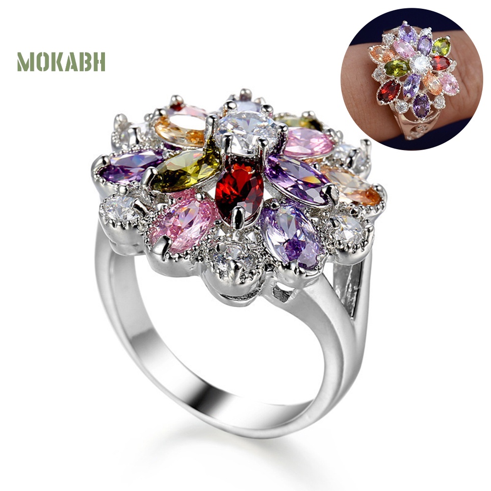 Nhẫn Đính Hôn Đính Đá Zircon Nhiều Màu Dành Cho Nữ