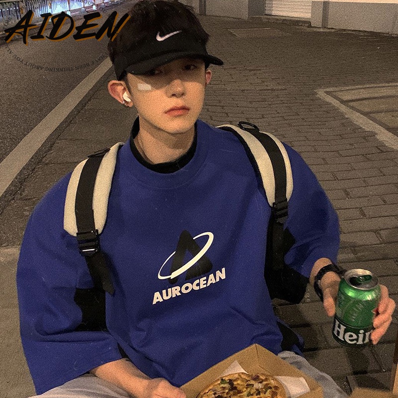 Áo Thun Tay Ngắn In Họa Tiết Màu Xanh Đen Phong Cách retro Thời Trang Mùa Hè Cho Nữ