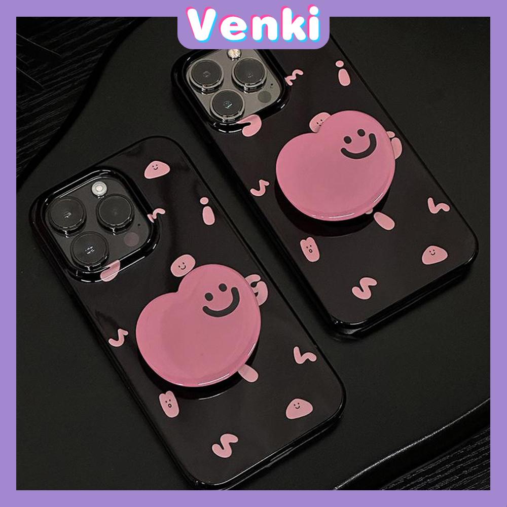 VENKI - Dành Cho iPhone 14 Pro Max Ốp Lưng iPhone Giá Đỡ Chân Đế Gấp Smile Đen Bóng TPU Mềm Màu Hồng Chữ Tương Thích Với iPhone 13 Pro max 12 Pro Max 11 xr xs max 7 8Plus
