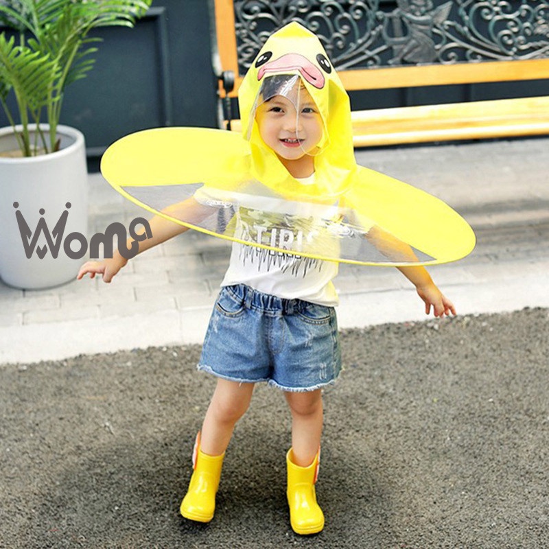 Áo mưa WOMA có mũ trùm đầu kiểu vịt vàng hoạt hình cho trẻ em