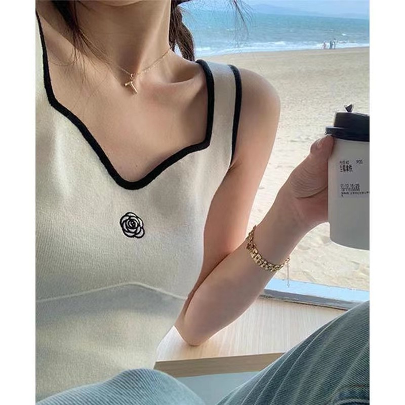 Áo Hai Dây Dệt Kim Thêu Hoa Trà Kiểu Pháp Thời Trang Mùa Hè Cho Nữ