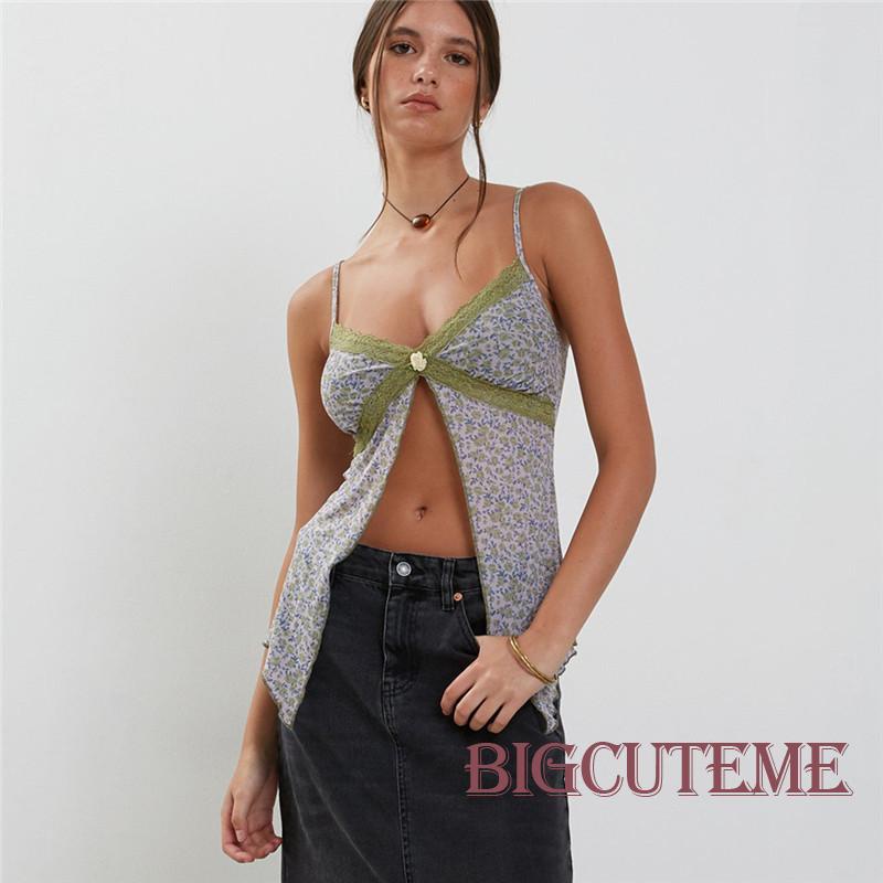 Áo Hai Dây Cổ Chữ V Họa Tiết Hoa Thời Trang Mùa Hè Cho Nữ